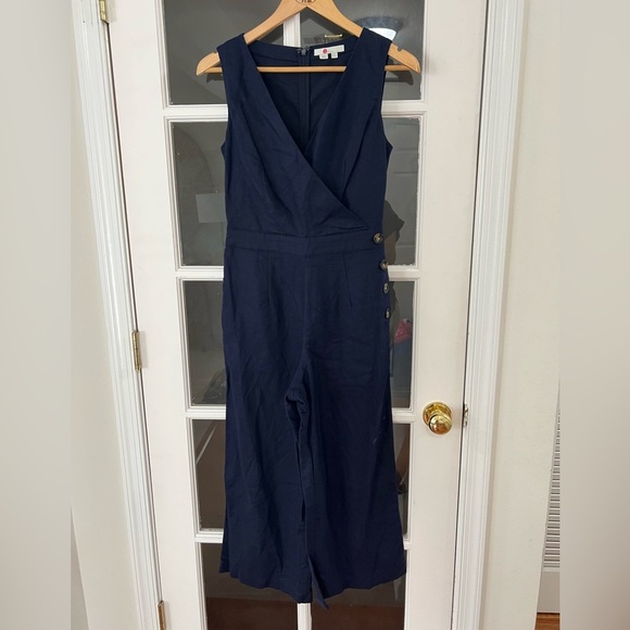 Boden Dorothea Linen Blend Cropped Jumpsuit - size 2 - navy - 55% linen blend - Picture 2 of 10